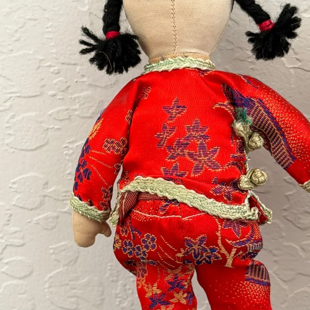 Pair Of Vintage Asian Dolls Primitive Blue Red‎ Boy and Girl Unique